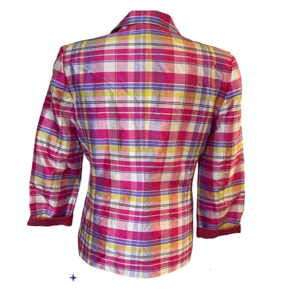 Kasper Silk 2-Button Blazer Sz. 12 Pockets Bright Plaid Lined - Picture 6 of 9